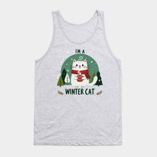 Cute Cat with Chocolate in Snowy Background - I Am a Winter Cat Tank Top